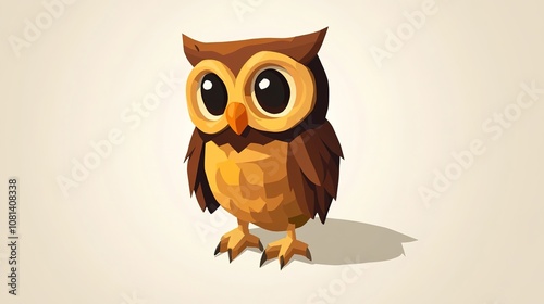 Cute Isometric Owl Illustration with Front View in Whimsical Style, Perfect for Fun and Friendly Designs photo