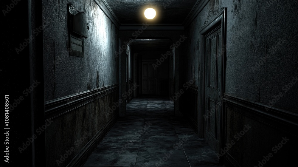 Dark and eerie hallway with an ominous atmosphere, evoking a sense of suspense and mystery. Shadows and dim lighting hint at hidden secrets buried in the past, creating an unsettling and intriguing Dark and eerie hallway with an ominous atmosphere, evoking a sense of suspense and mystery. Shadows and dim lighting hint at hidden secrets buried in the past, creating an unsettling and intriguing