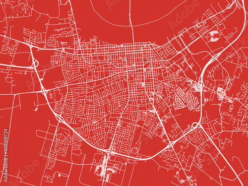 Christmas Map of Owensboro Kentucky, USA in Snowy White on Festive Red Background.