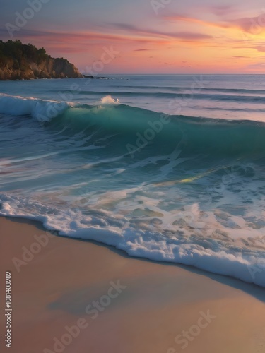 Pastel Sunset Sea Beach Painting Art photo