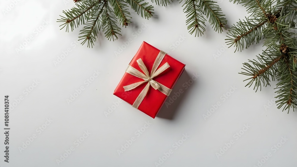 Top view of Christmas red gift boxes, fir tree branches and pine cones, Christmas black background with copy space Top view of Christmas red gift boxes, fir tree branches and pine cones, Christmas black background with copy space
