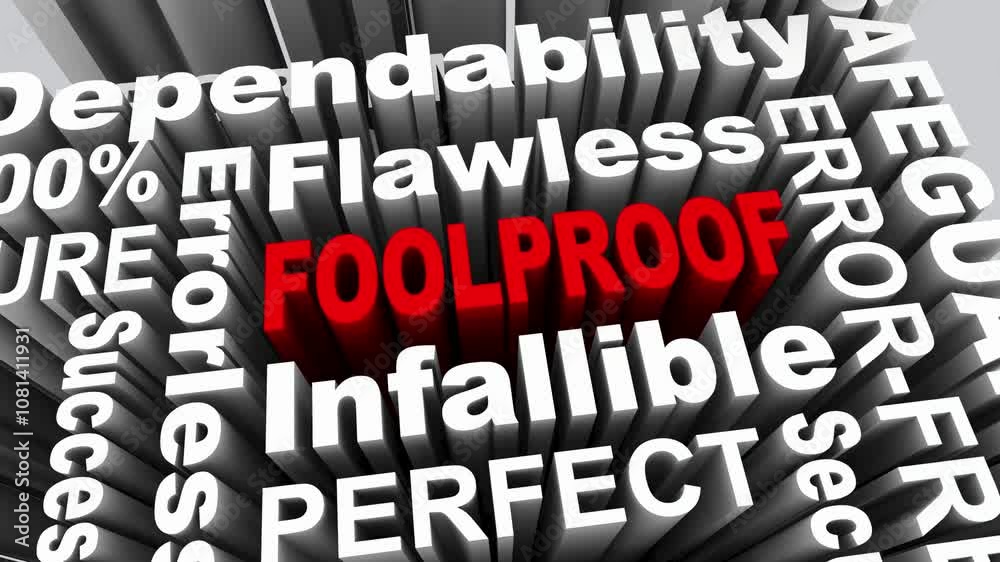 Foolproof Error-Free No Problem Trouble Risk Mistakes Perfect Words 3d Animation Foolproof Error-Free No Problem Trouble Risk Mistakes Perfect Words 3d Animation