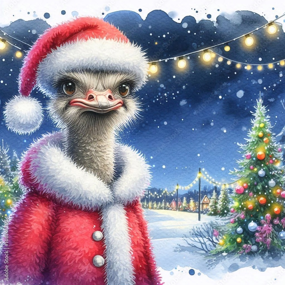 Vogel Strauß als Weihnachtsmann Vogel Strauß als Weihnachtsmann