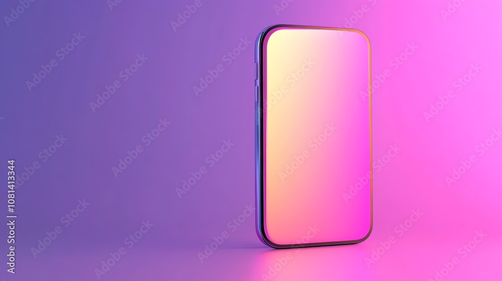 A smartphone stands upright on a pink and purple background, its screen glowing with a gradient of light. A smartphone stands upright on a pink and purple background, its screen glowing with a gradient of light.