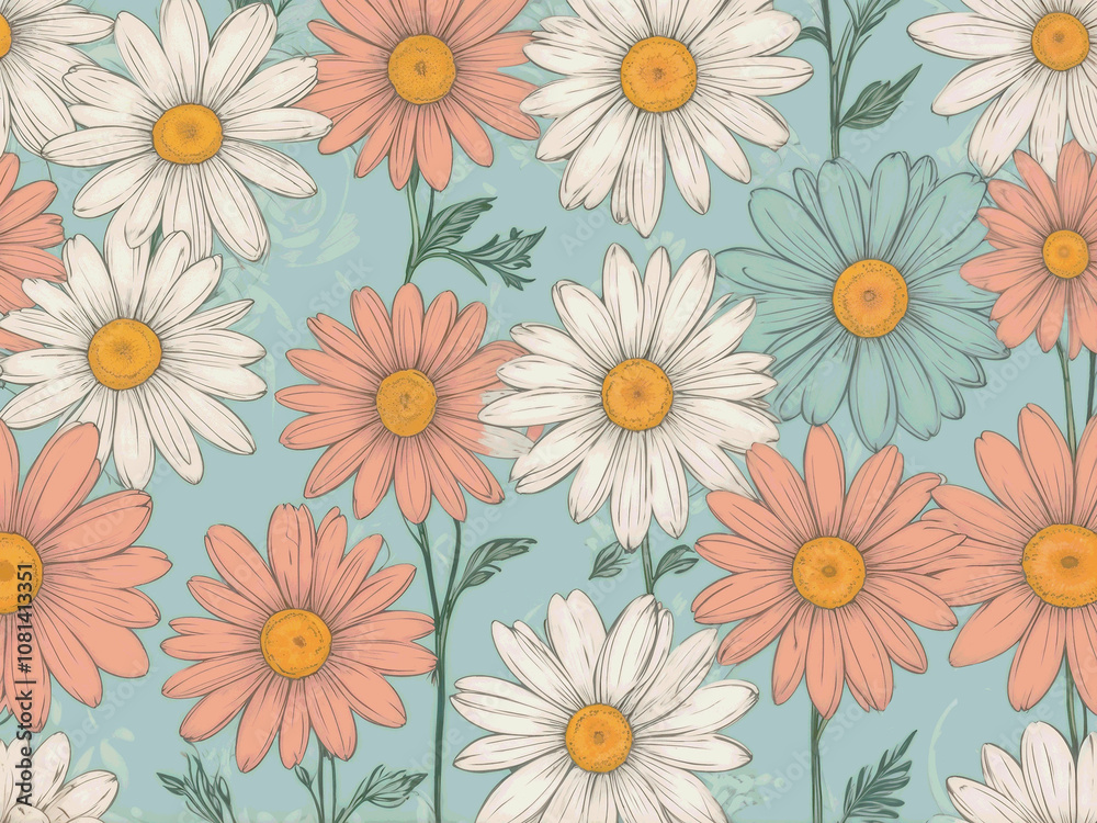 Abstract Creative daisy flower pattern design on pastel background Abstract Creative daisy flower pattern design on pastel background