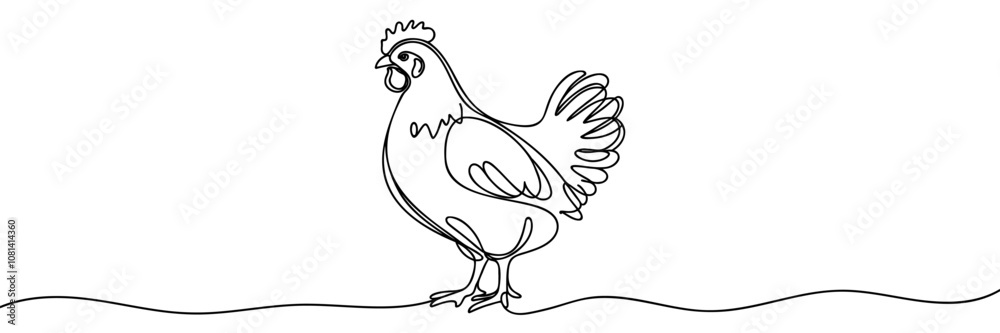Single continuous line drawing a mother hen chicken Single continuous line drawing a mother hen chicken