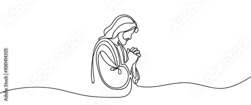 Continuous one line drawing of Jesus Christ prays