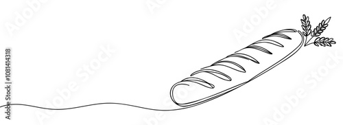 Continuous one line drawing of a bread baguette. Demonstration of baguettes. Bakery dishes. Delicious. National French Bread Day. One line drawing vector illustration