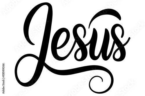 name of Jesus written he white background, calligraphic text symbol of Christians and Drawn vector illustration sketch