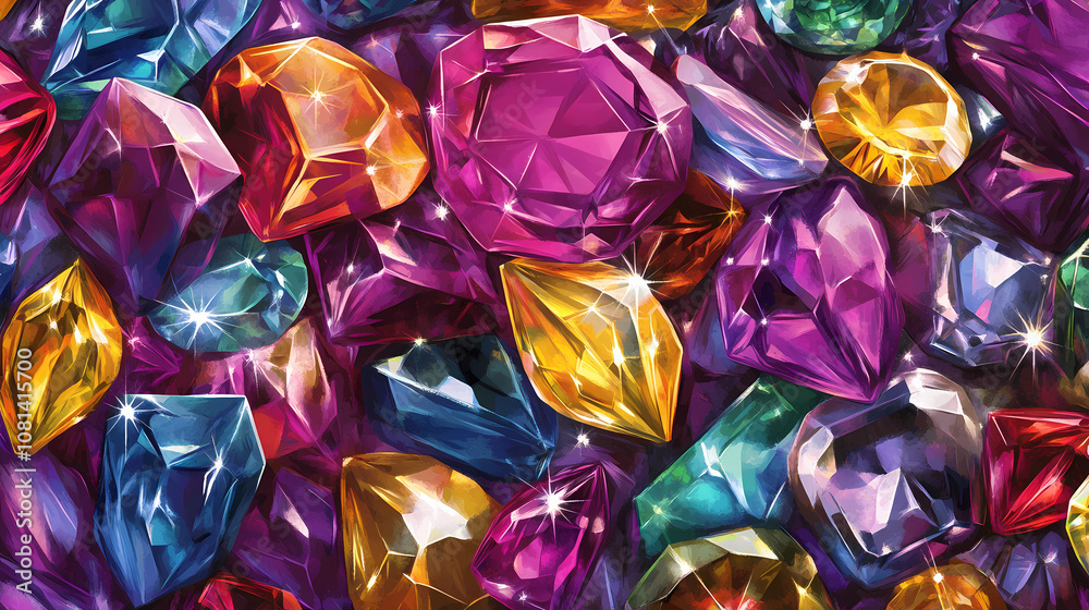 Fototapeta premium Glimmering gems: gemstone-like shapes in bright, jewel tones, creating a rich and luxurious background. Regal. Illustration
