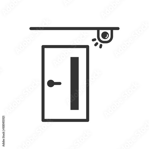 玄関前に設置した防犯カメラのベクターアイコン(線画・白黒)