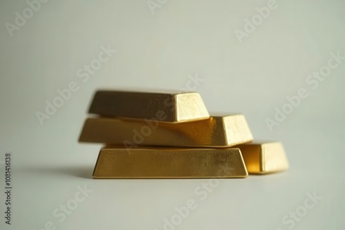 Glimmering Gold Bars Stacked Elegantly, Symbolizing Wealth, Prosperity, and Investment Options in a Minimalist Composition with Soft Lighting