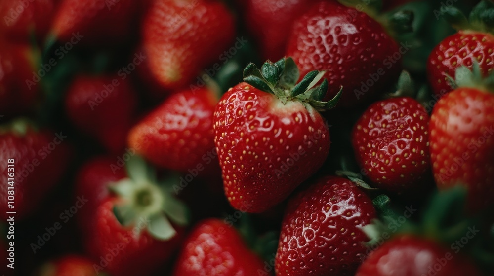 A close-up view of fresh strawberries, showcasing their vibrant red color and texture. A close-up view of fresh strawberries, showcasing their vibrant red color and texture.