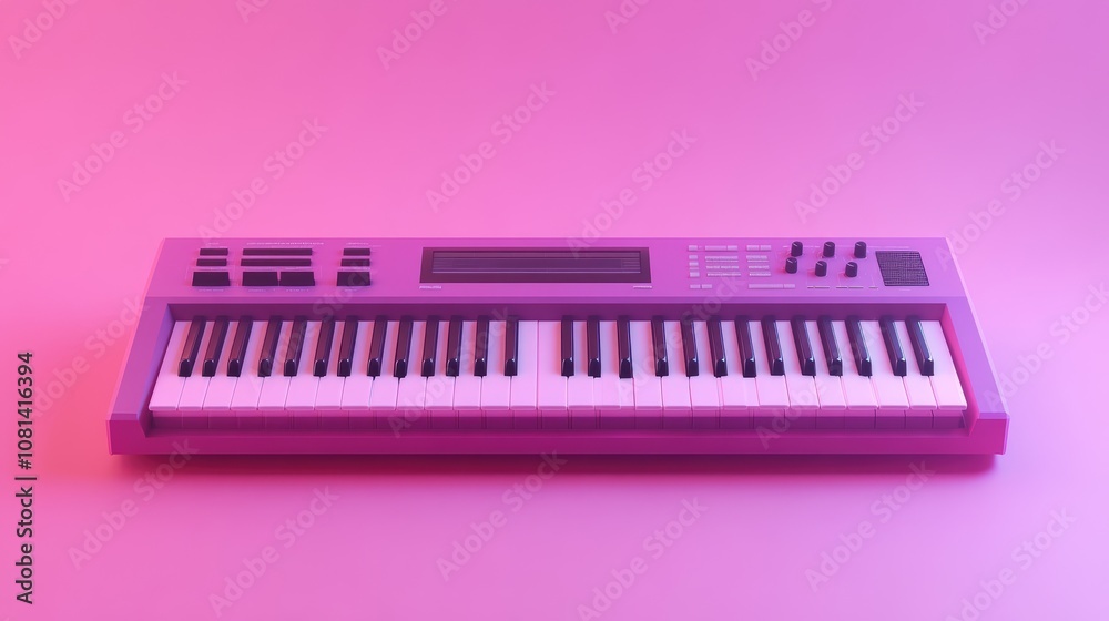 Pink Synthesizer Keyboard on Pink Background Pink Synthesizer Keyboard on Pink Background