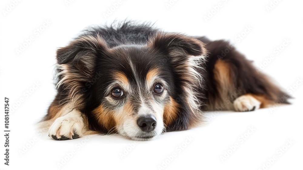 Fototapeta premium Shetland Sheepdog Standing on a White Background, a Loyal and Intelligent Dog Breed with a Beautiful Coat, Perfect for Pet Lovers and Dog Enthusiasts