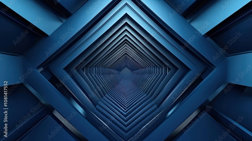 Fototapeta premium Abstract Blue Geometric Tunnel With Receding Lines