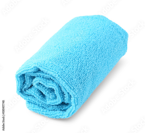 Clean light blue microfiber cloth isolated on white