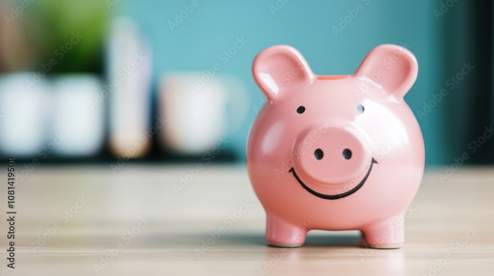 A cheerful pink piggy bank sits on a wooden table, symbolizing savings and financial planning in a bright, modern setting. A cheerful pink piggy bank sits on a wooden table, symbolizing savings and financial planning in a bright, modern setting.