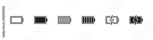 Battery icon set vector. battery charging symbol, battery charge level vector