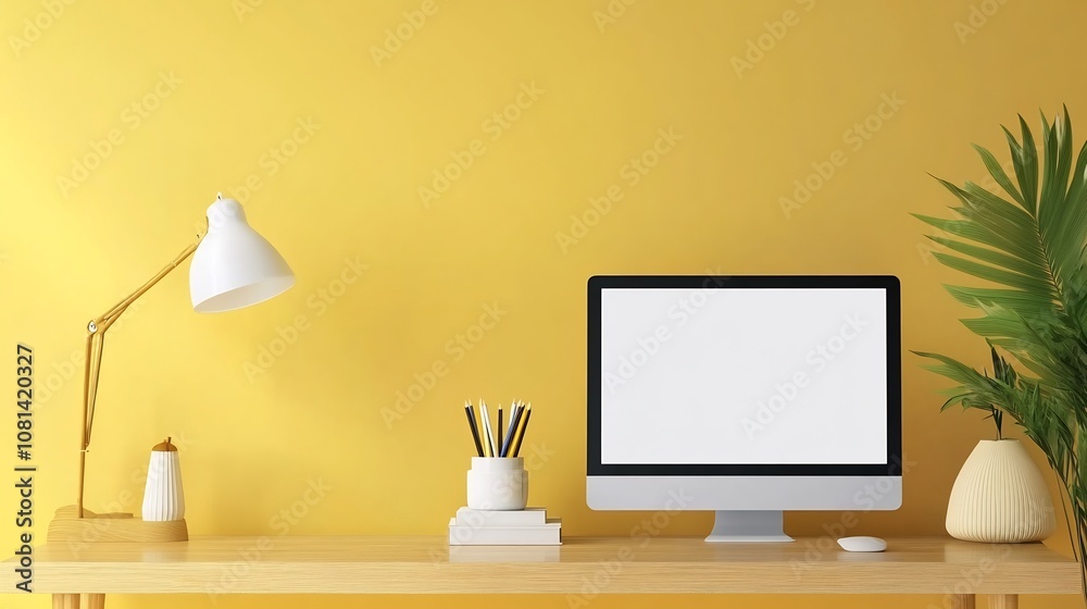 Customizable Digital Banner Mockup with Minimalist Workspace Setup Customizable Digital Banner Mockup with Minimalist Workspace Setup