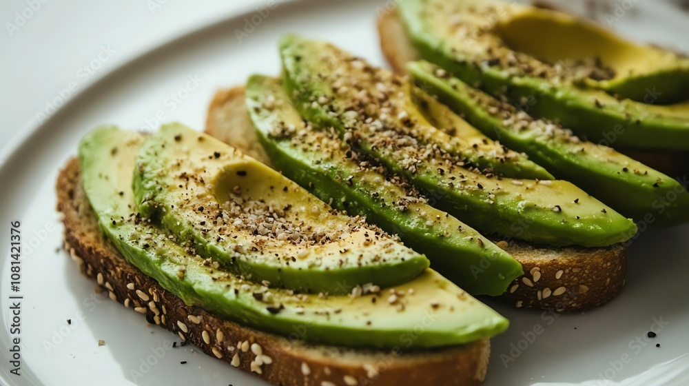 A close-up shot of avocado toast with seasonings. A close-up shot of avocado toast with seasonings.