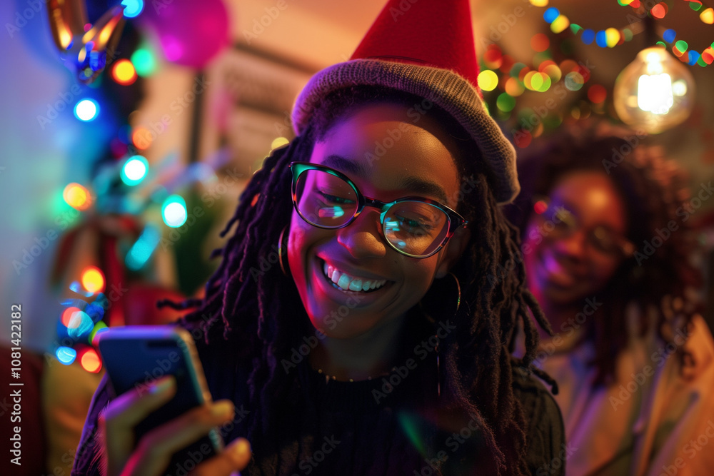 New Year Messages Being Sent by Young Person Using Mobile Device to Share Festive Wishes and Cheers for 2025 New Year Messages Being Sent by Young Person Using Mobile Device to Share Festive Wishes and Cheers for 2025