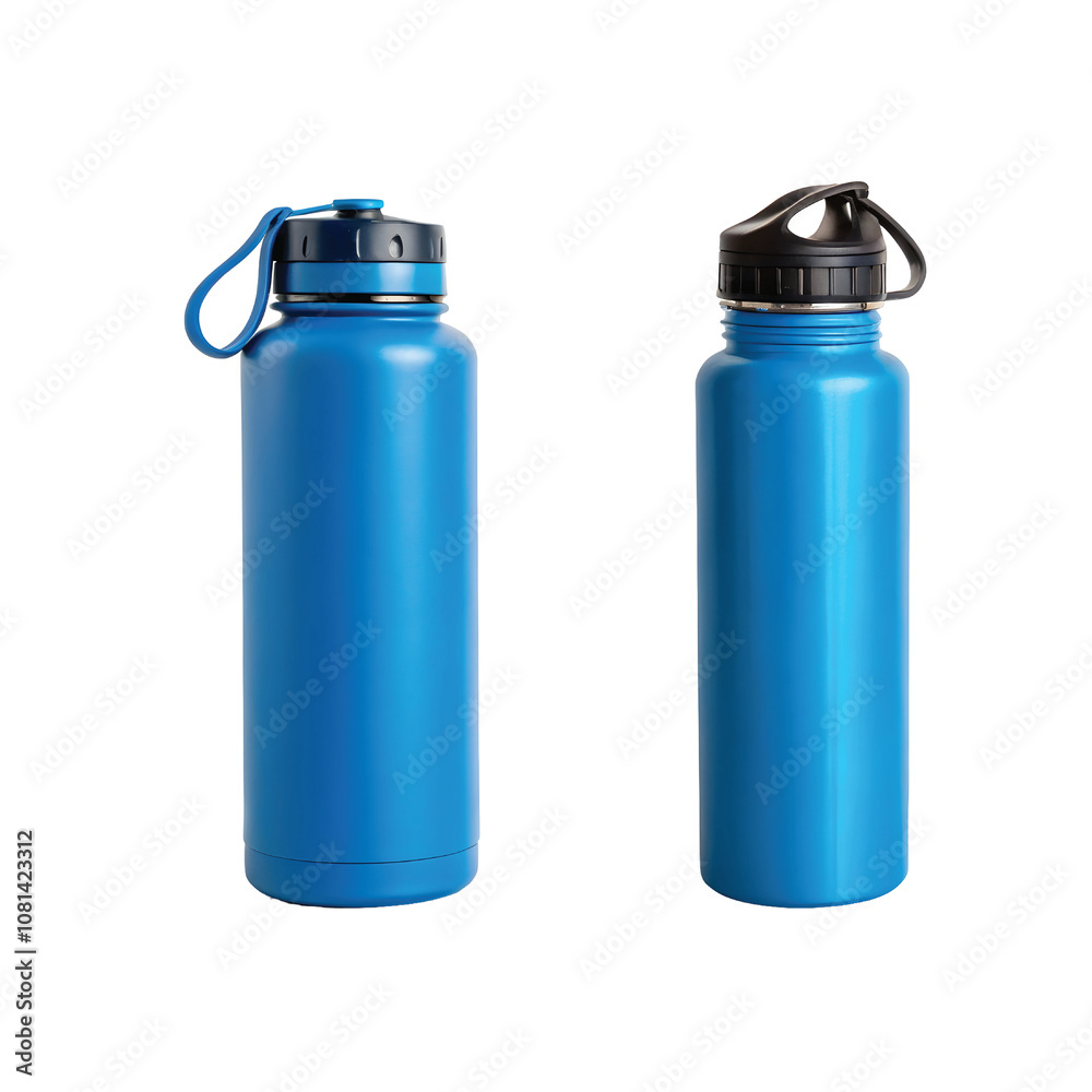 Blue cylinder, bottle, or container for storing water or liquids. Cut out. Blue cylinder, bottle, or container for storing water or liquids. Cut out.