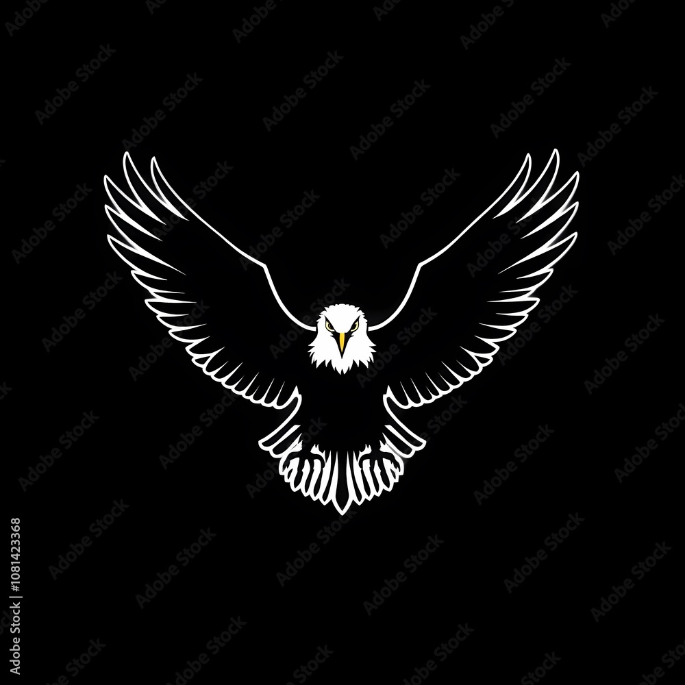 Obraz premium White Bald Eagle with Spread Wings on Black Background Bird of Prey Symbol