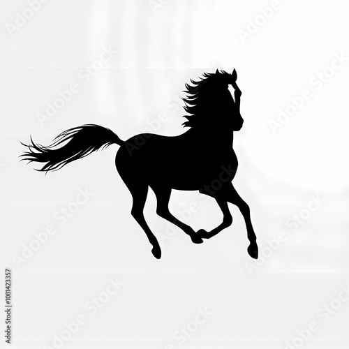 Running Horse Silhouette Black and White Animal Clip Art photo