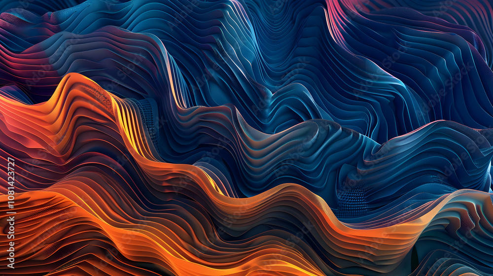 Abstract 3D Background: Wavy Lines in Blue and Orange