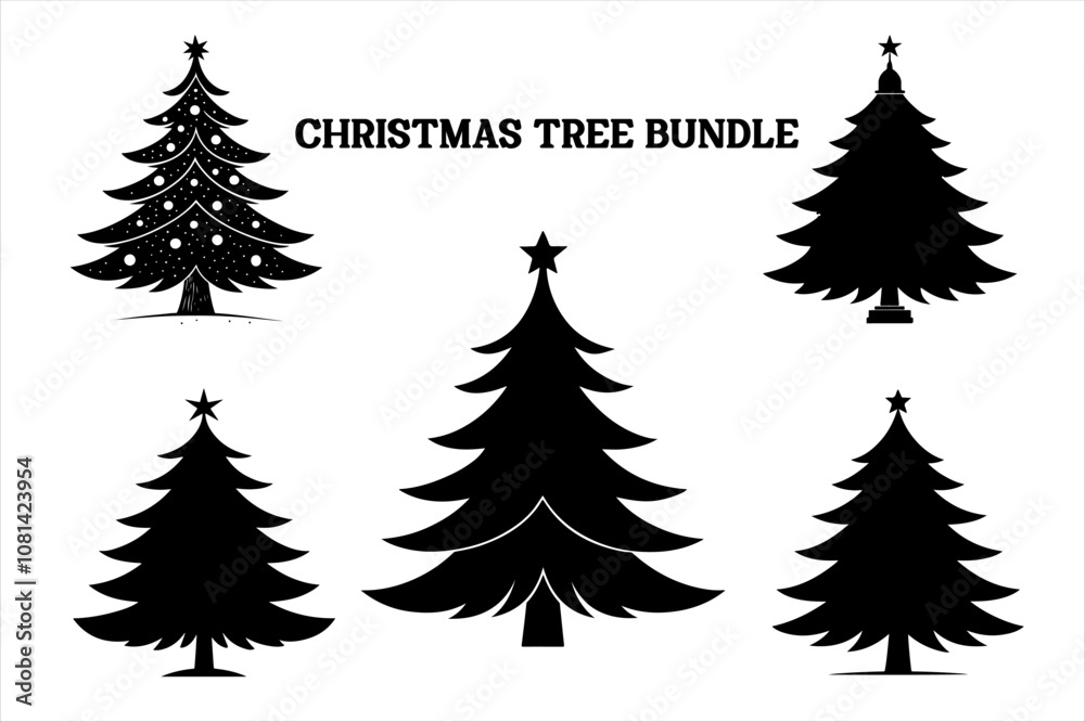 Obraz premium Silhouette of a Christmas tree set. Christmas tree vector Bundle.