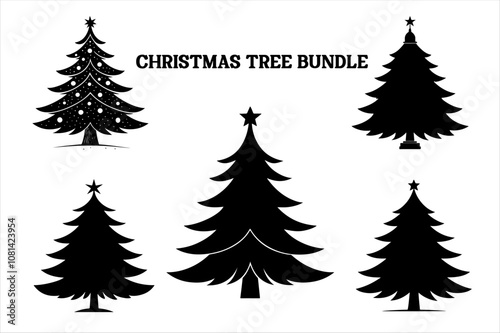 Silhouette of a Christmas tree set. Christmas tree vector Bundle.