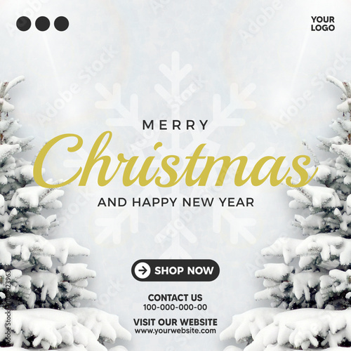 Merry Christmas social media poster banner website white design background