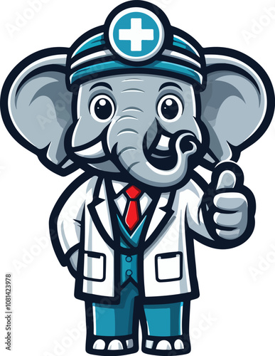  elephant mascot, in doctor's attire 