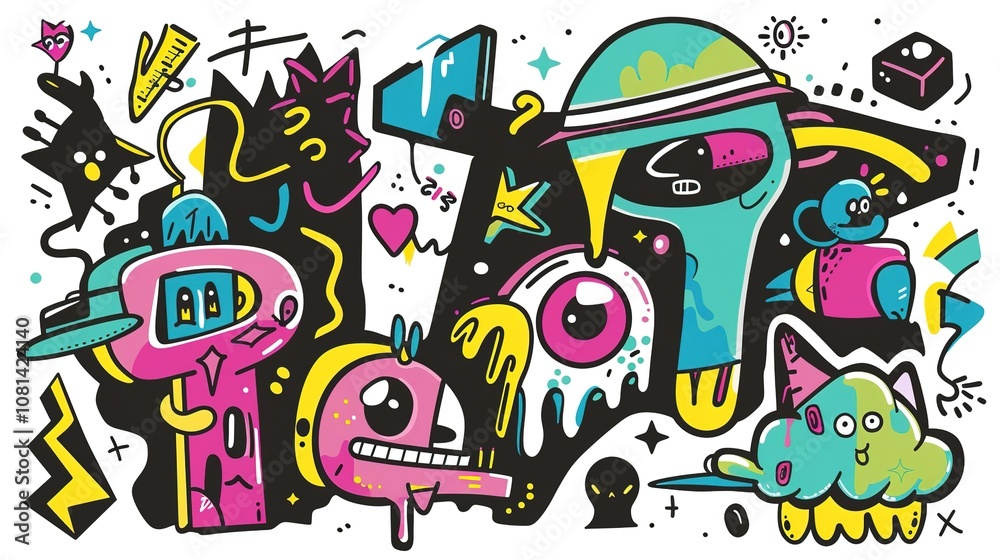 Graffiti Line Cute Elements - a vibrant and playful design. The graffiti-style elements add a fun and creative flair to the visual.