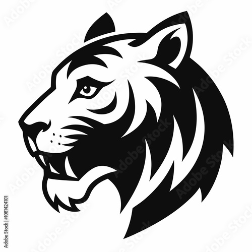 Tiger Face Logo Side View Vector Silhouette black on a white background