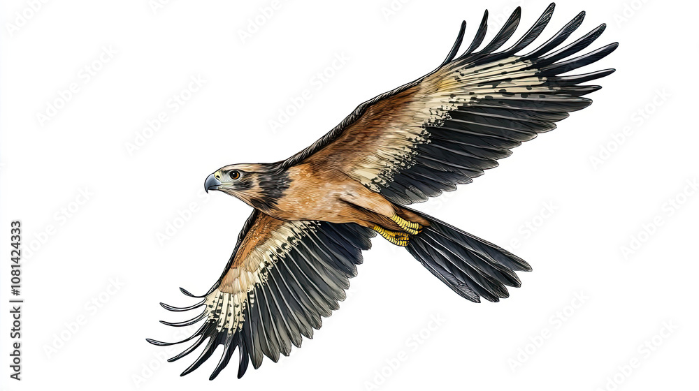 Obraz premium A Brown and Black Hawk in Flight with Spread Wings