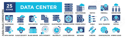 Data Center icon collection set. Containing design computer, database, internet, data, server	