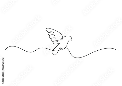 Continuous line drawing of flying up dove Bird symbol of peace and freedom in simple linear vector illustration