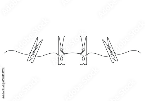 Wooden clothespin in one continuous line drawing vector illustration