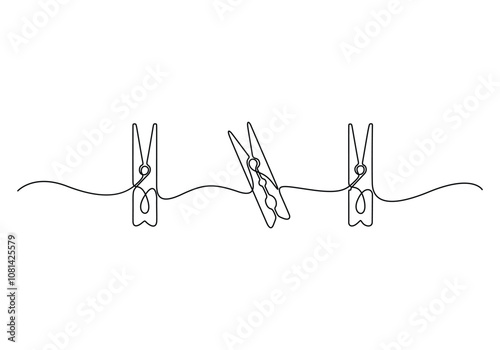 Wooden clothespin in one continuous line drawing vector illustration