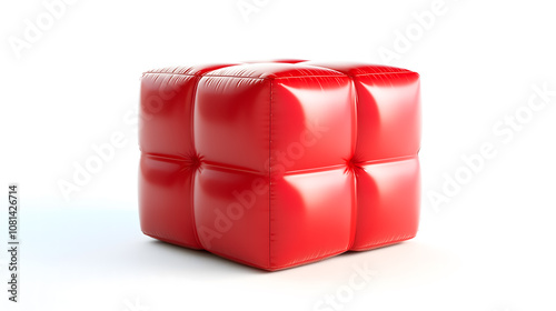 3D red inflatable cube with soft texture, isolated photo