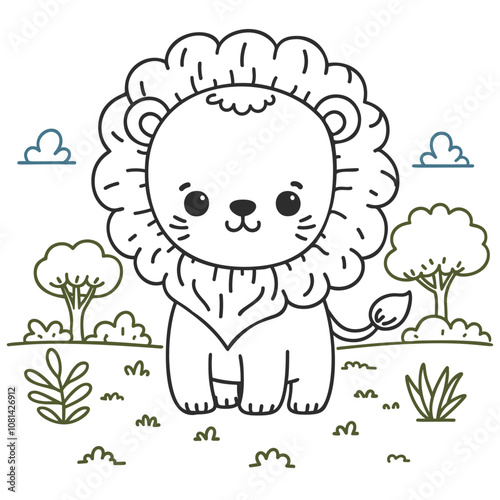 Lion children coloring book style vector illustration