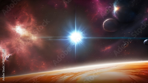 Realistic Planet in Outer Space Wallpaper | HD Galaxy Backgrounds - Adobe Stock