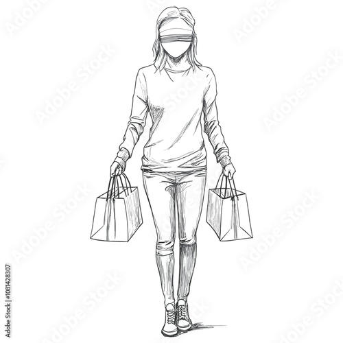 Woman Walking with Shopping Bags in a Stylish Outfit