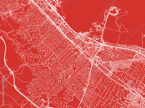 Christmas Map of Redwood City  California, USA in Snowy White on Festive Red Background. photo