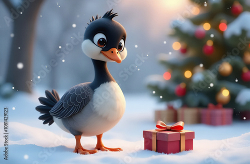 Christmas Canada Goose with Holiday Gift. New Year's card