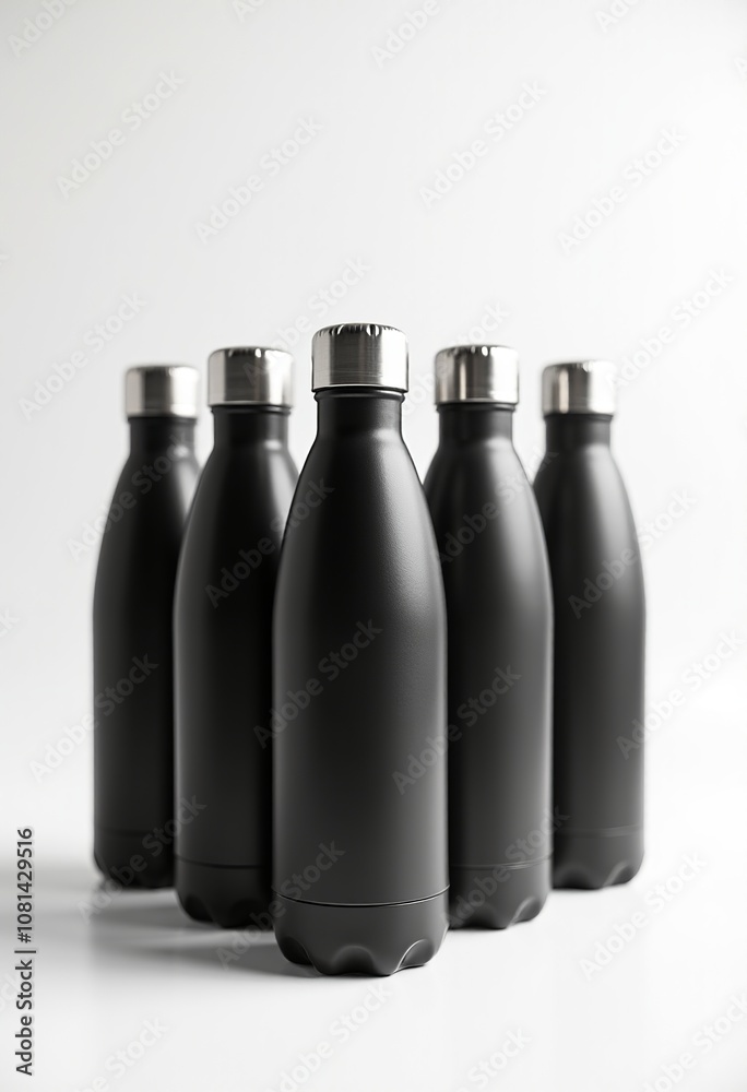 Stunning Black and Silver Thermal Flasks: Professional Product Photography in 8K Resolution with Clean White Background and Clear Shadows for Maximum Impact Stunning Black and Silver Thermal Flasks: Professional Product Photography in 8K Resolution with Clean White Background and Clear Shadows for Maximum Impact