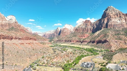 Aerial of Zion National Park Cliffs and Valleys Tracking Shot