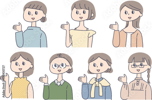 案内をする女性のイラストセット